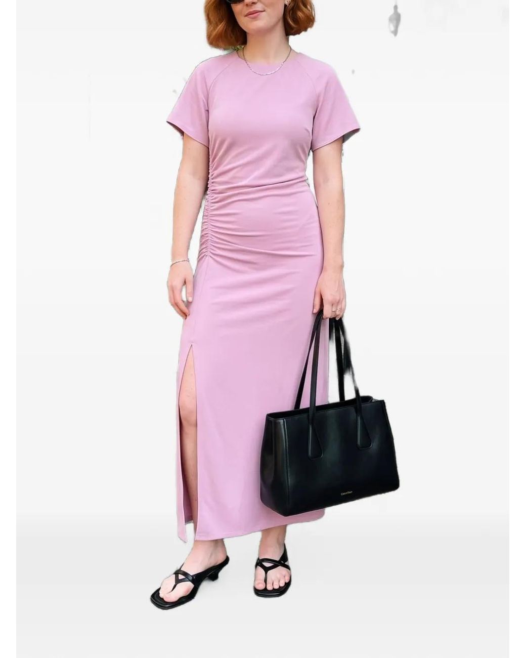 Samsøe & Samsøe Pink Saalbero Ruched Side-Slit Maxi Dress