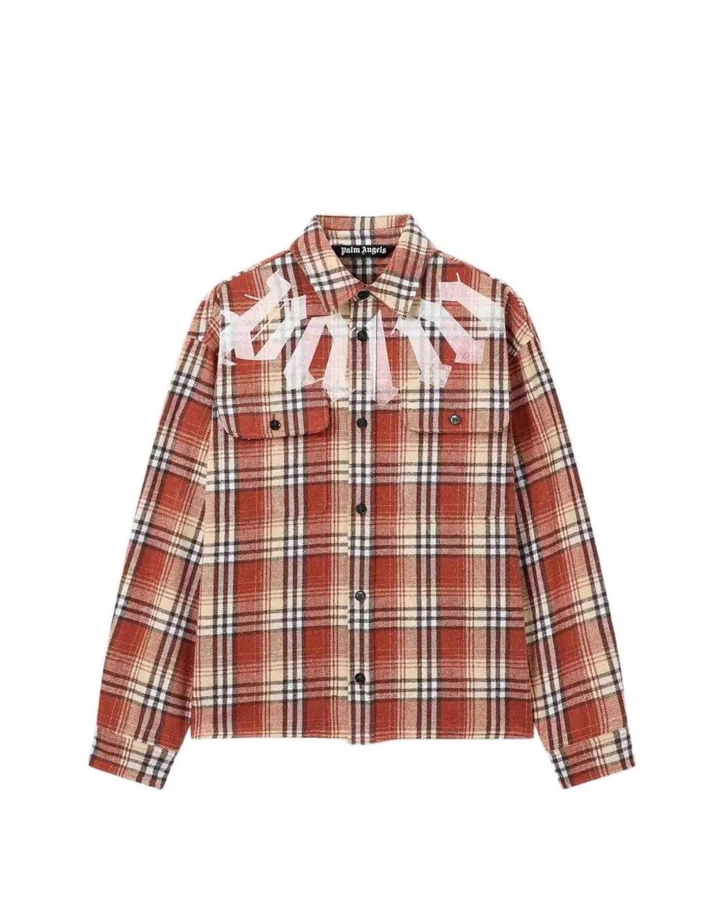 Palm Angels Red Logo-Print Checked Shirt Jacket for men