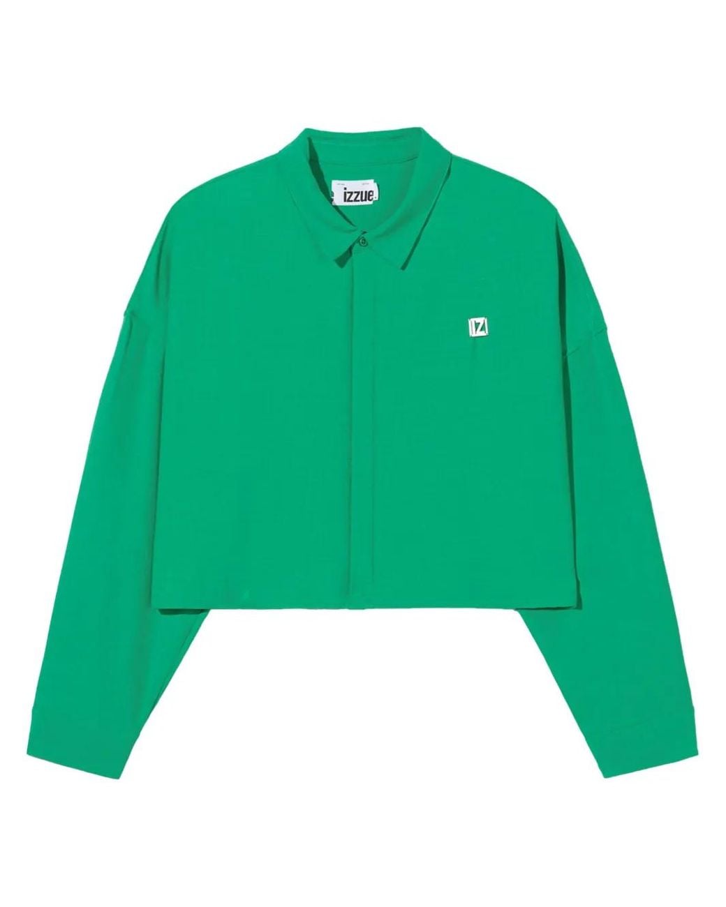 Izzue Green Logo-Plaque Cropped Shirt