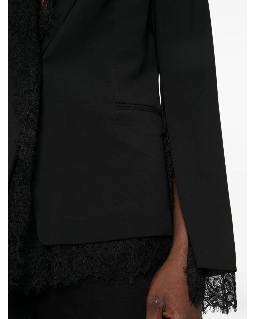 Twinset Black Lace-Trimmed Cape-Sleeve Blazer