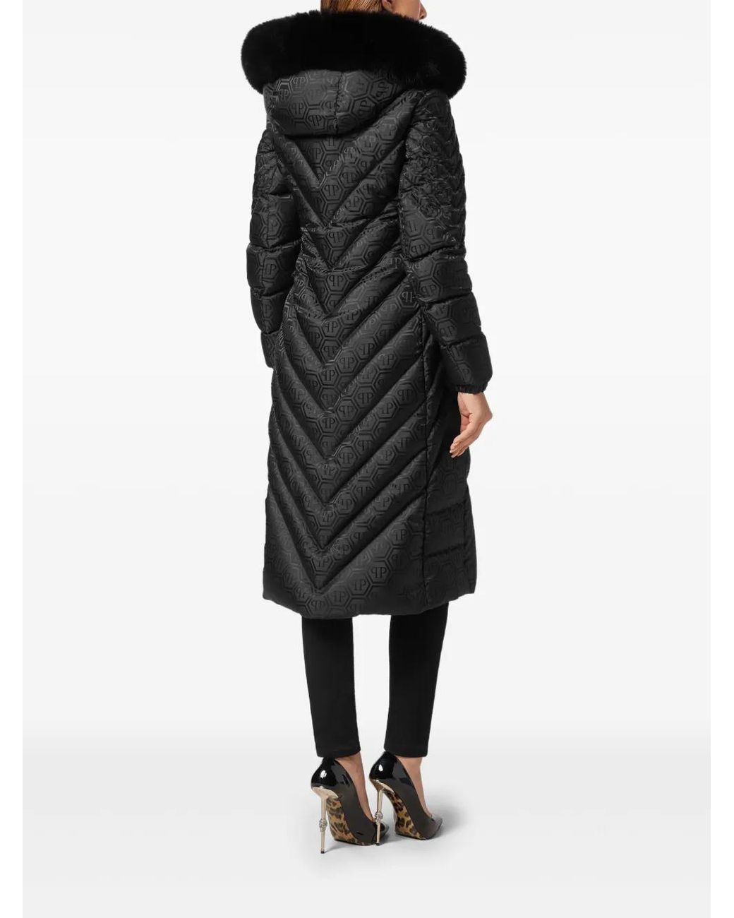 Philipp Plein Black Monogram Puffer Coat