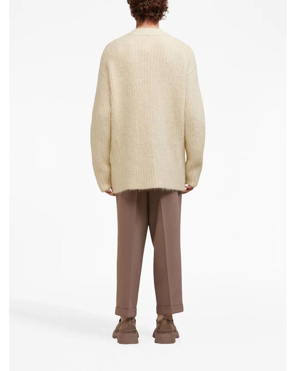 AMI Natural V-Neck Rib-Knit Cardigan