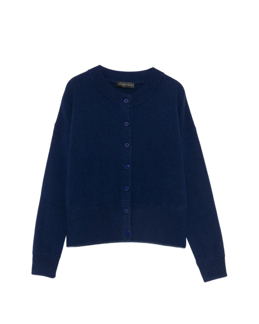Le Petite Pulle Blue Button-Up Crew-Neck Cardigan