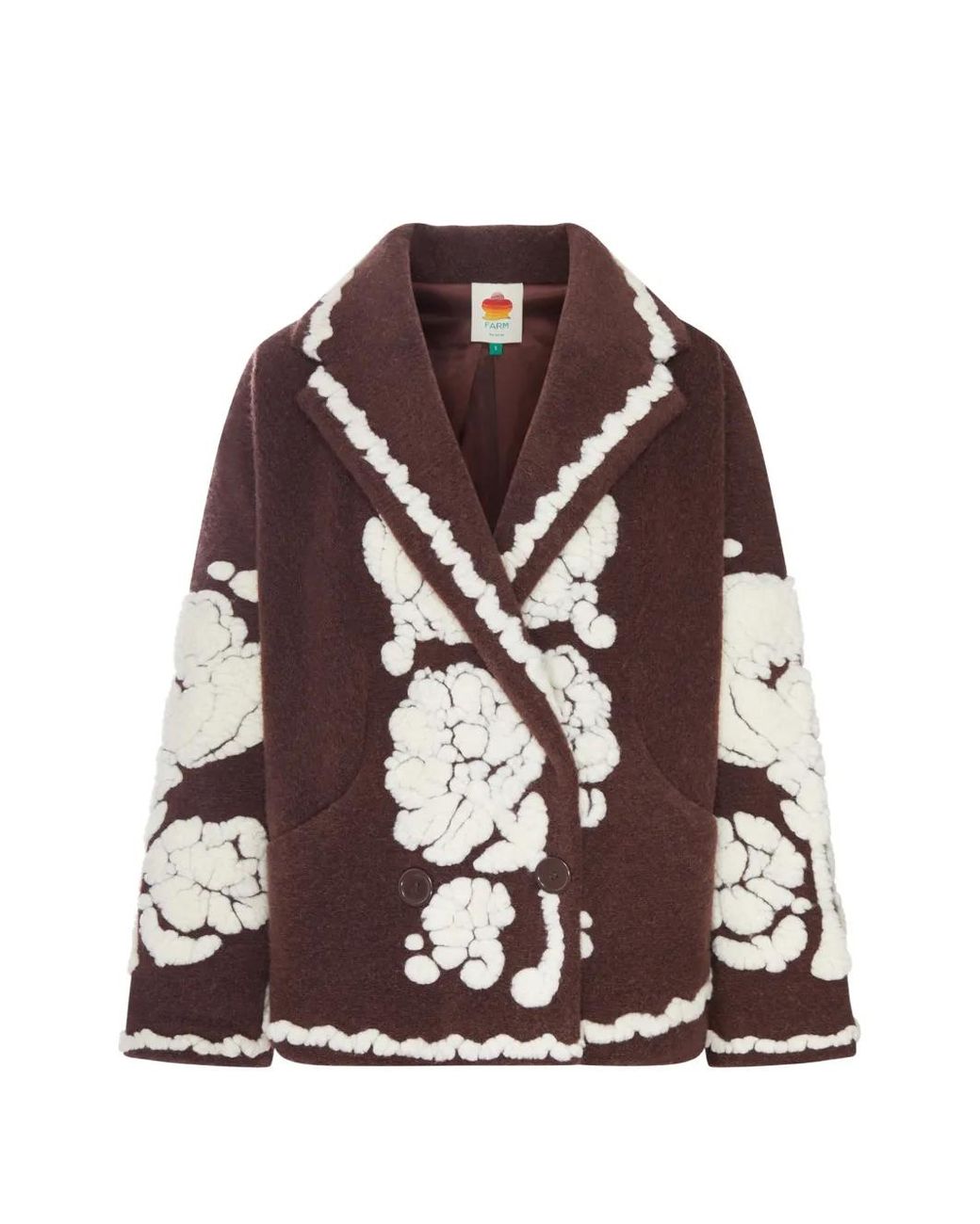 Farm Rio Multicolor Floral-Appliqués Double-Breasted Peacoat