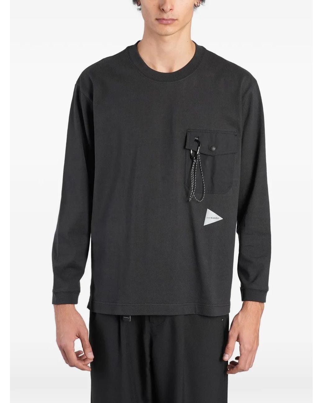 And Wander Black Carabiner-Detail Long-Sleeve T-Shirt