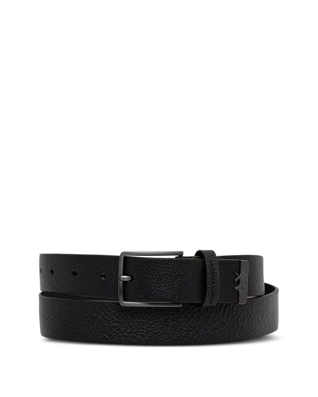 ARMANI EXCHANGE Black Logo-Plaque Grained Belt for men
