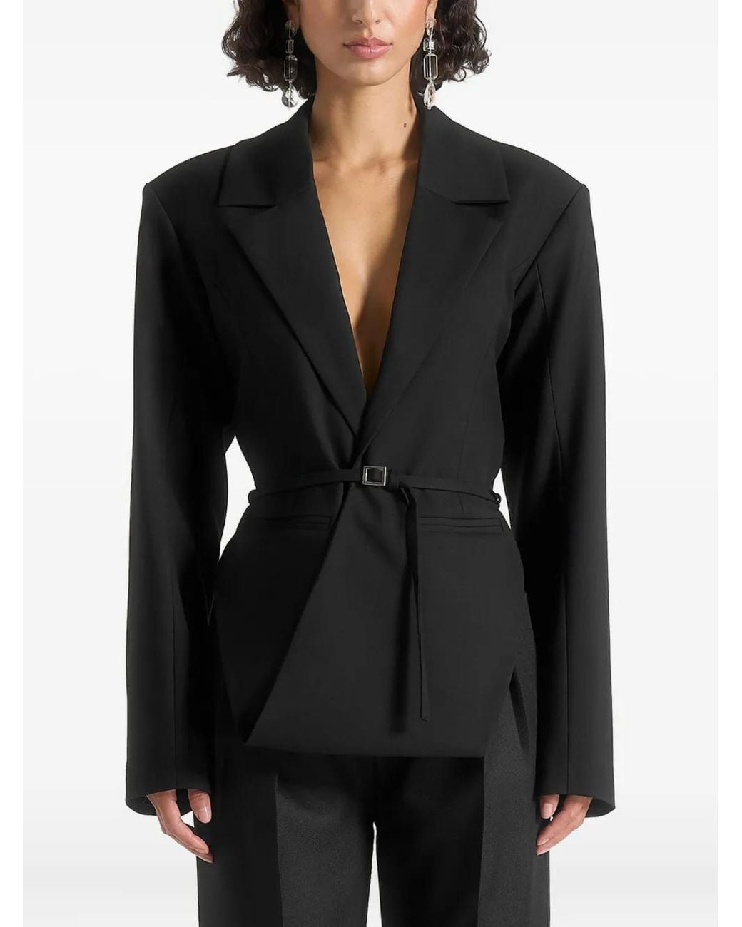 Manière De Voir Black Yuna Plunge Tailored Blazer With Belt