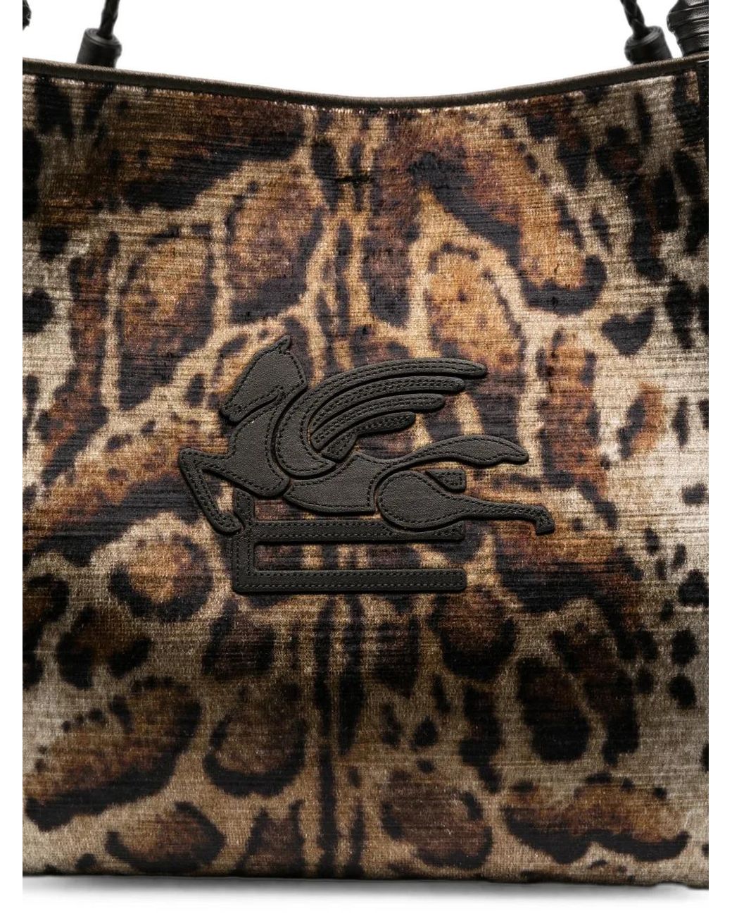 Etro Black Libra Leopard-Print Velvet Tote Bag