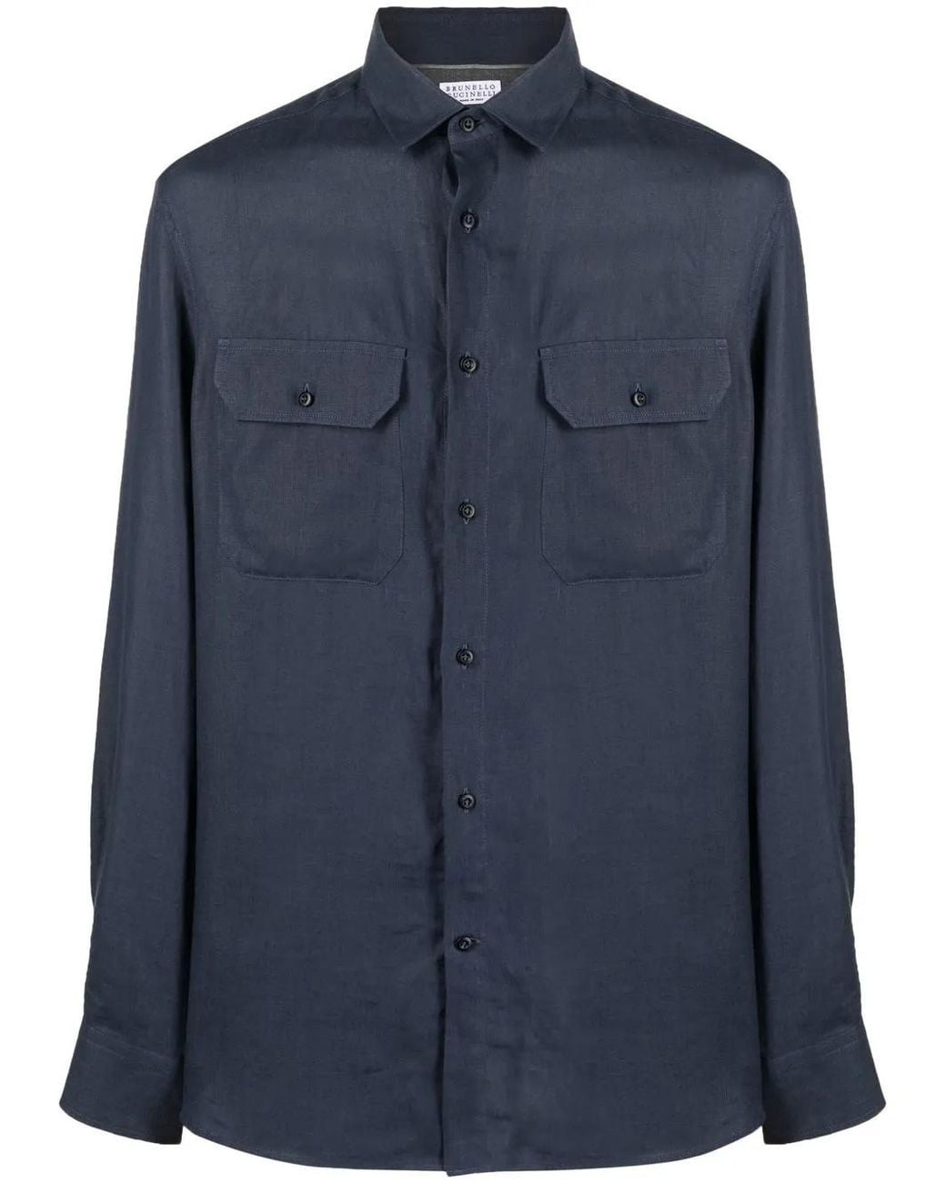 Brunello Cucinelli Blue Long-Sleeve Button-Up Shirt for men