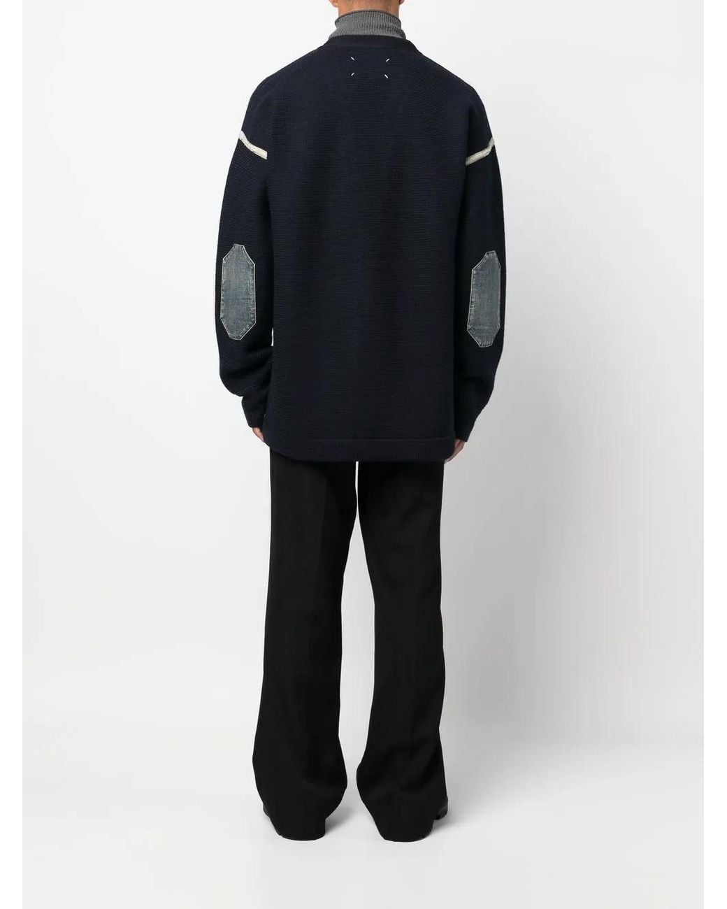 Maison Margiela Blue Elbow-Patch Cardigan