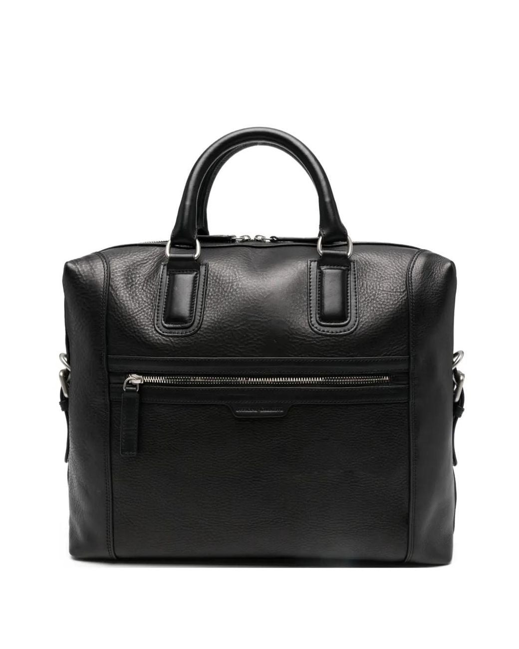 Officine Creative Black Jules 007 Leather Briefcase Bag for men
