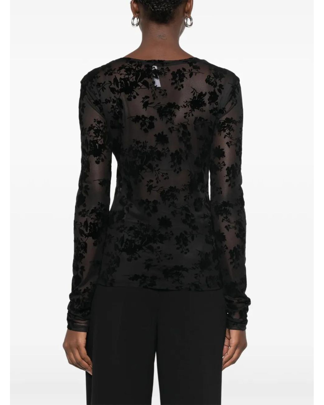 Imperial Black Floral-Devoré Long-Sleeve Top
