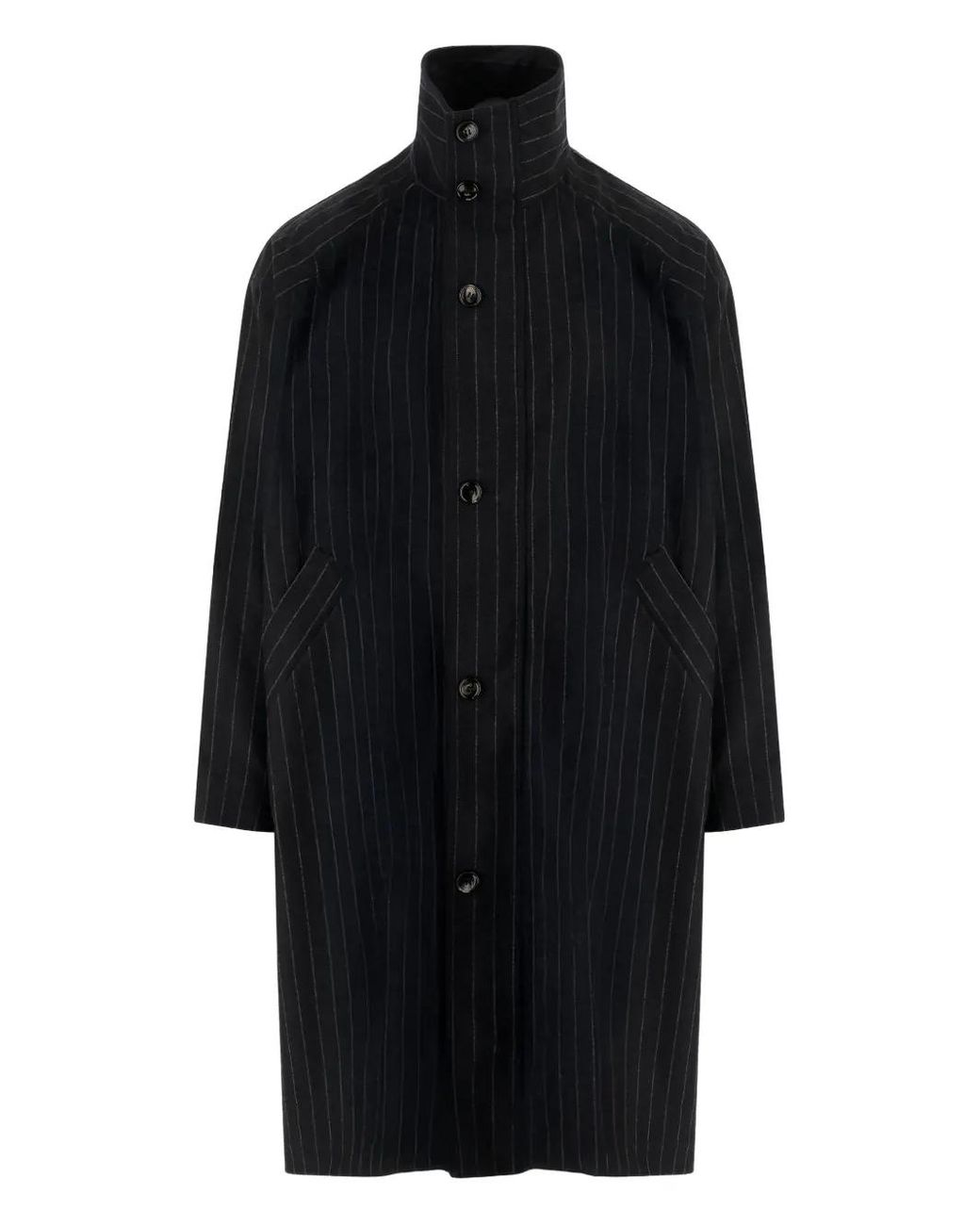 Giorgio Armani Black High-Neck Striped Coat for men