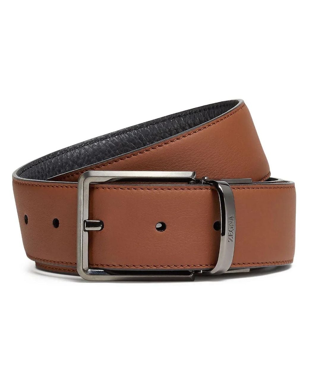Zegna Brown Reversible Leather Belt for men