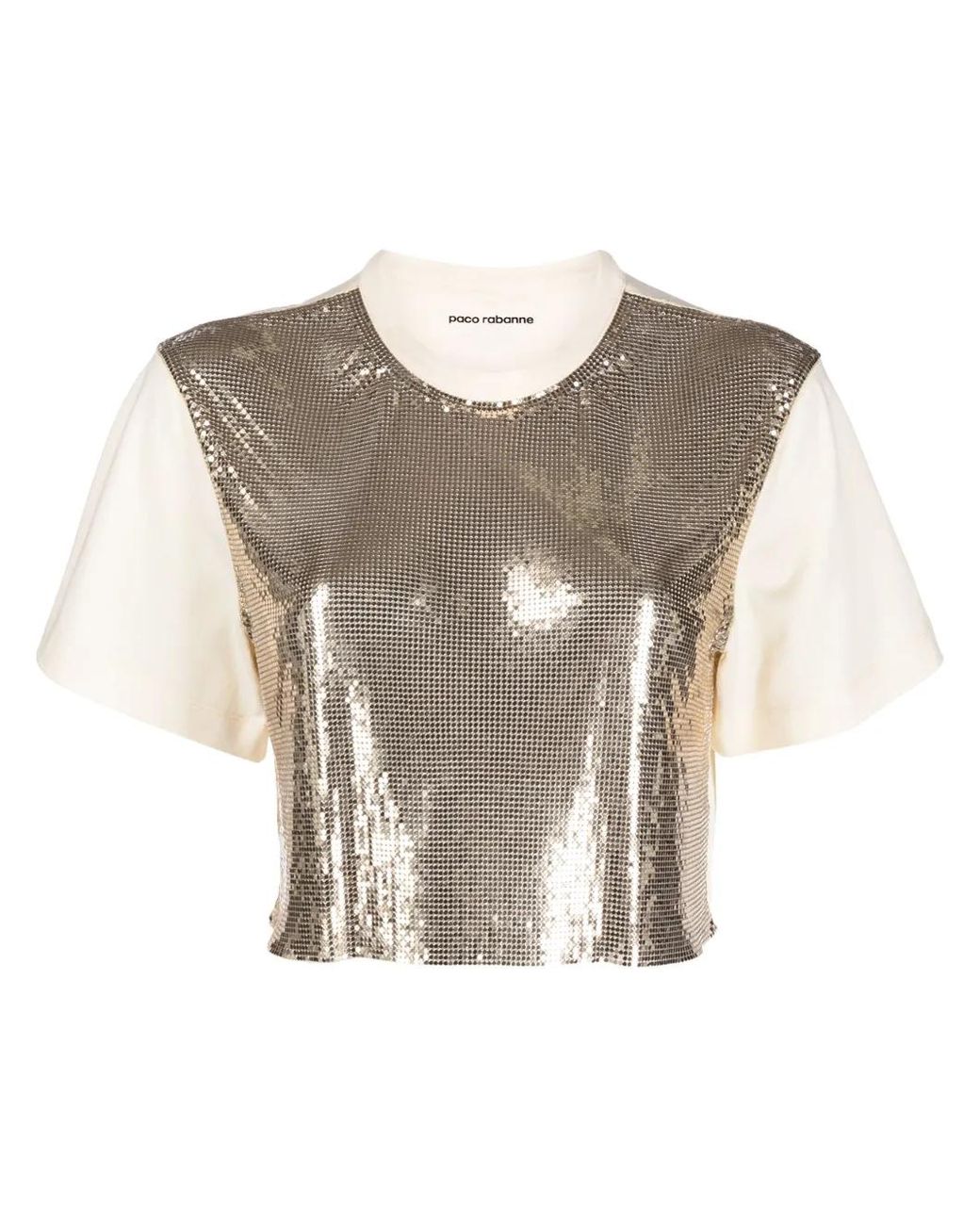 Rabanne Gray Chainmail-Panel Cropped T-Shirt