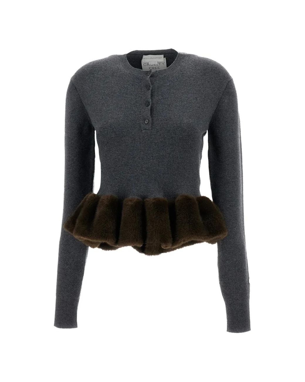 Stella McCartney Black Mink Trim Crewneck Sweater