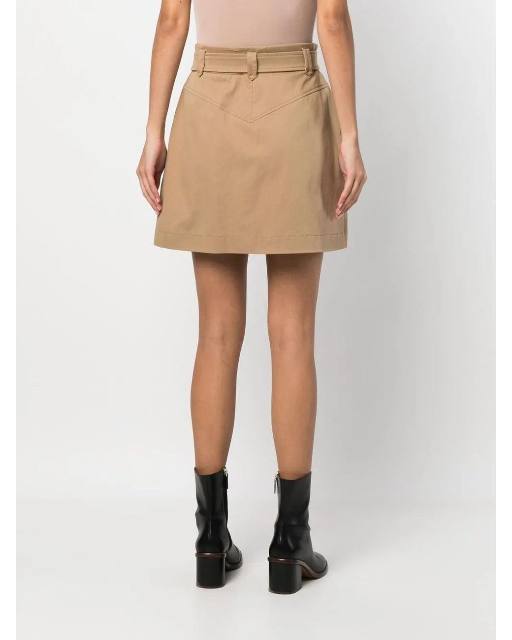 Alberta Ferretti Natural Belted-Waist Cargo-Pocket Skirt