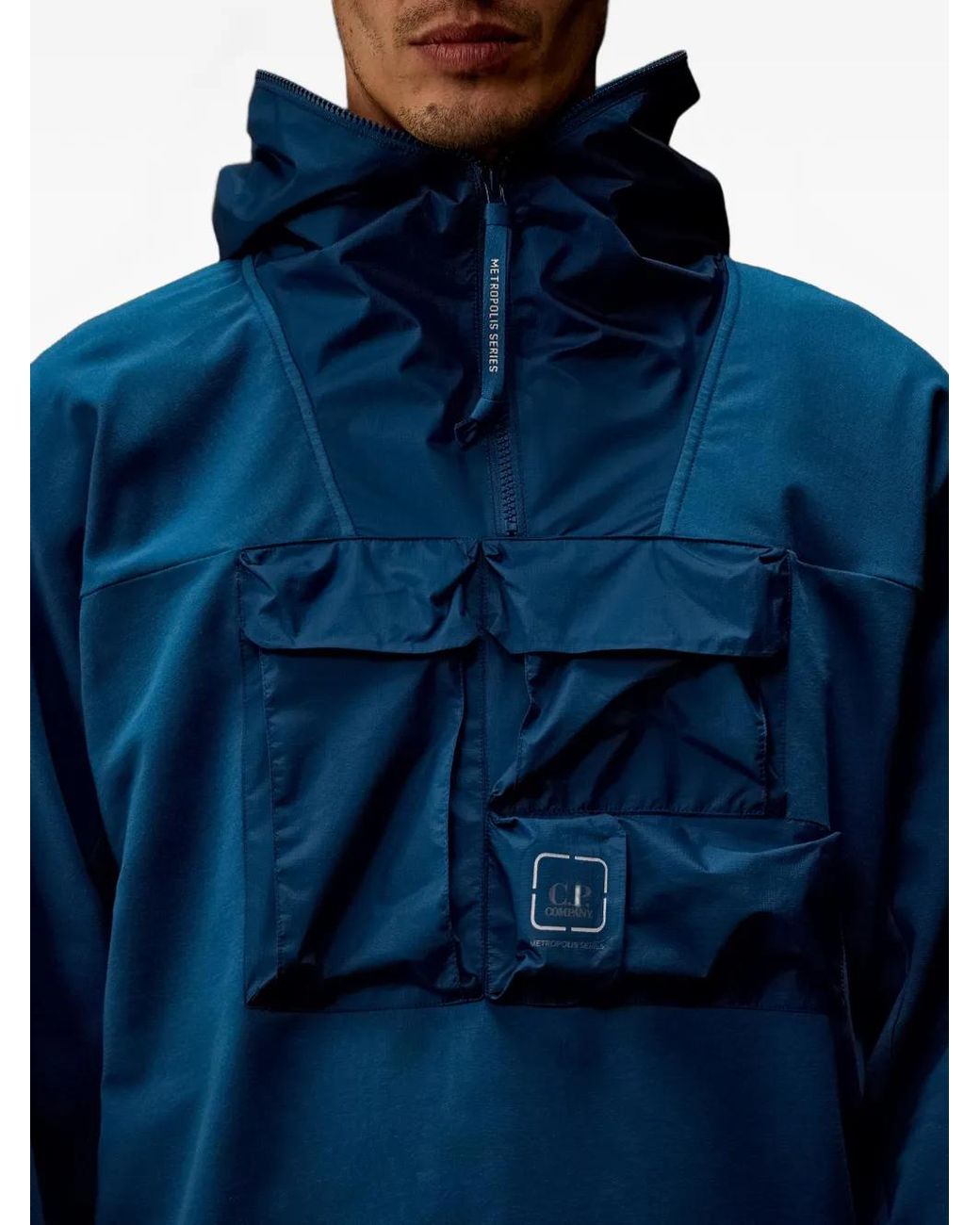 C P Company Blue Half-Zip Hoodie for men
