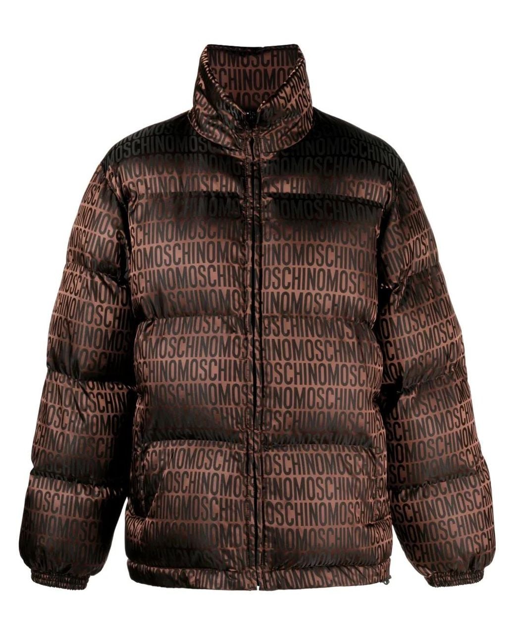 Moschino Brown Monogram-Pattern Puffer Jacket for men