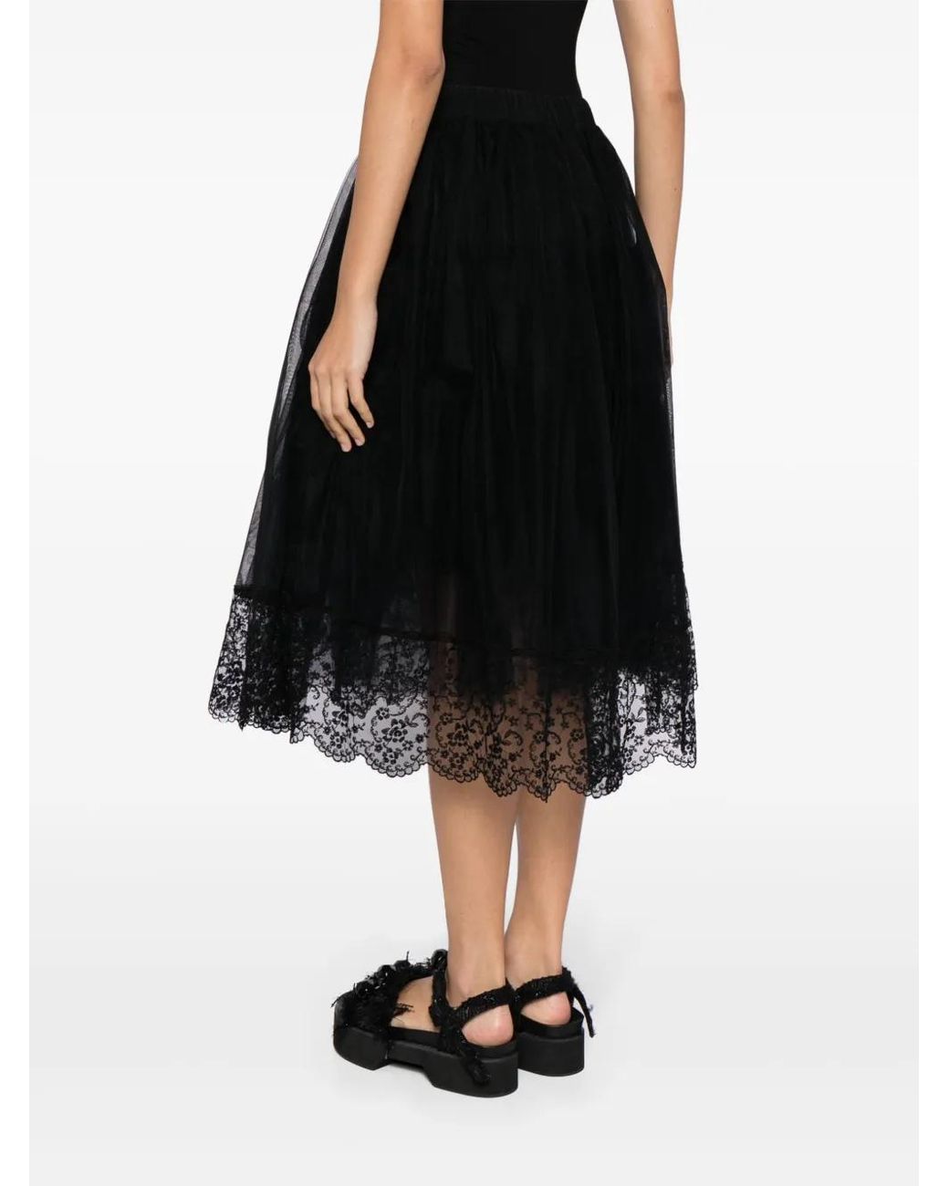 Simone Rocha Black Lace-Trim Tulle Midi Skirt