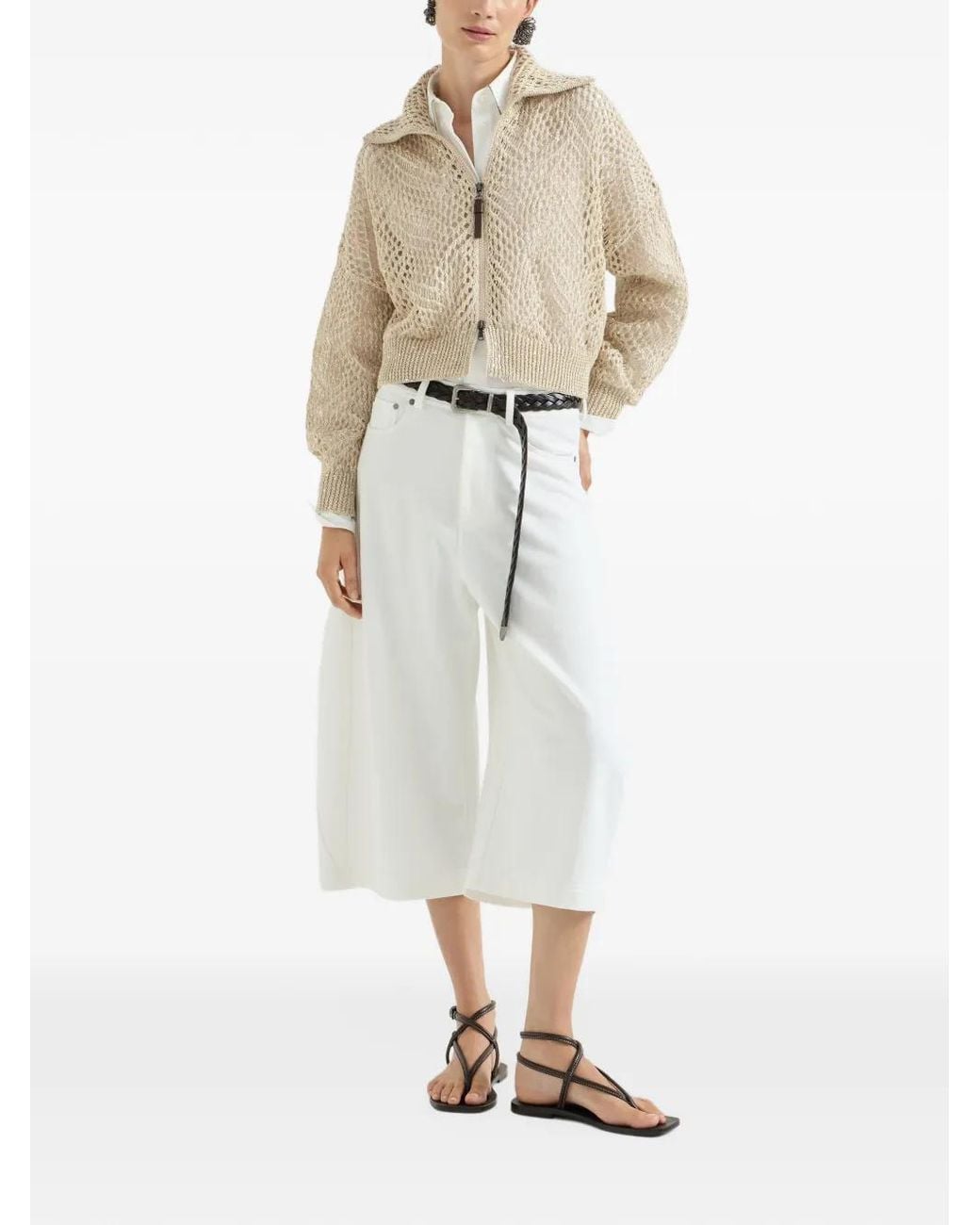 Brunello Cucinelli Dazzling Abstract Leaf Cardigan in Natural | Lyst