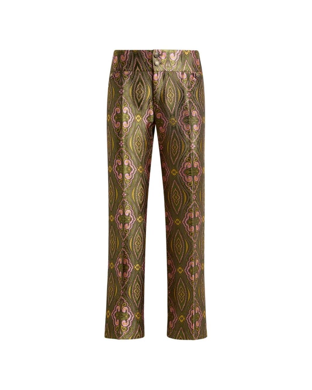 Etro Natural Jacquard Trousers With Floral Medallion Motif