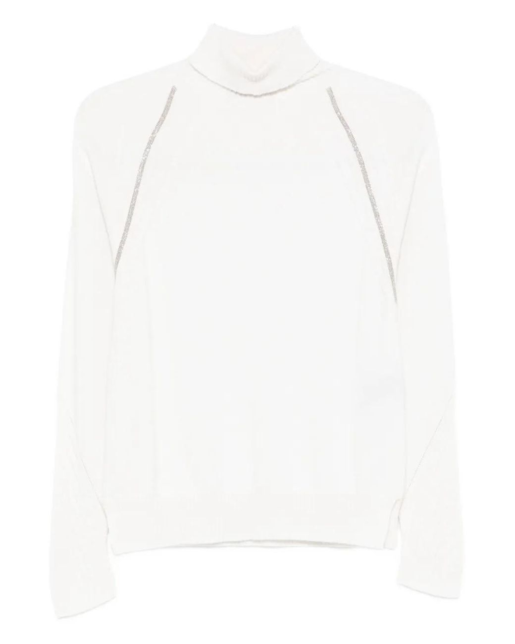 D.exterior White Raglan-Sleeve High-Neck Sweater