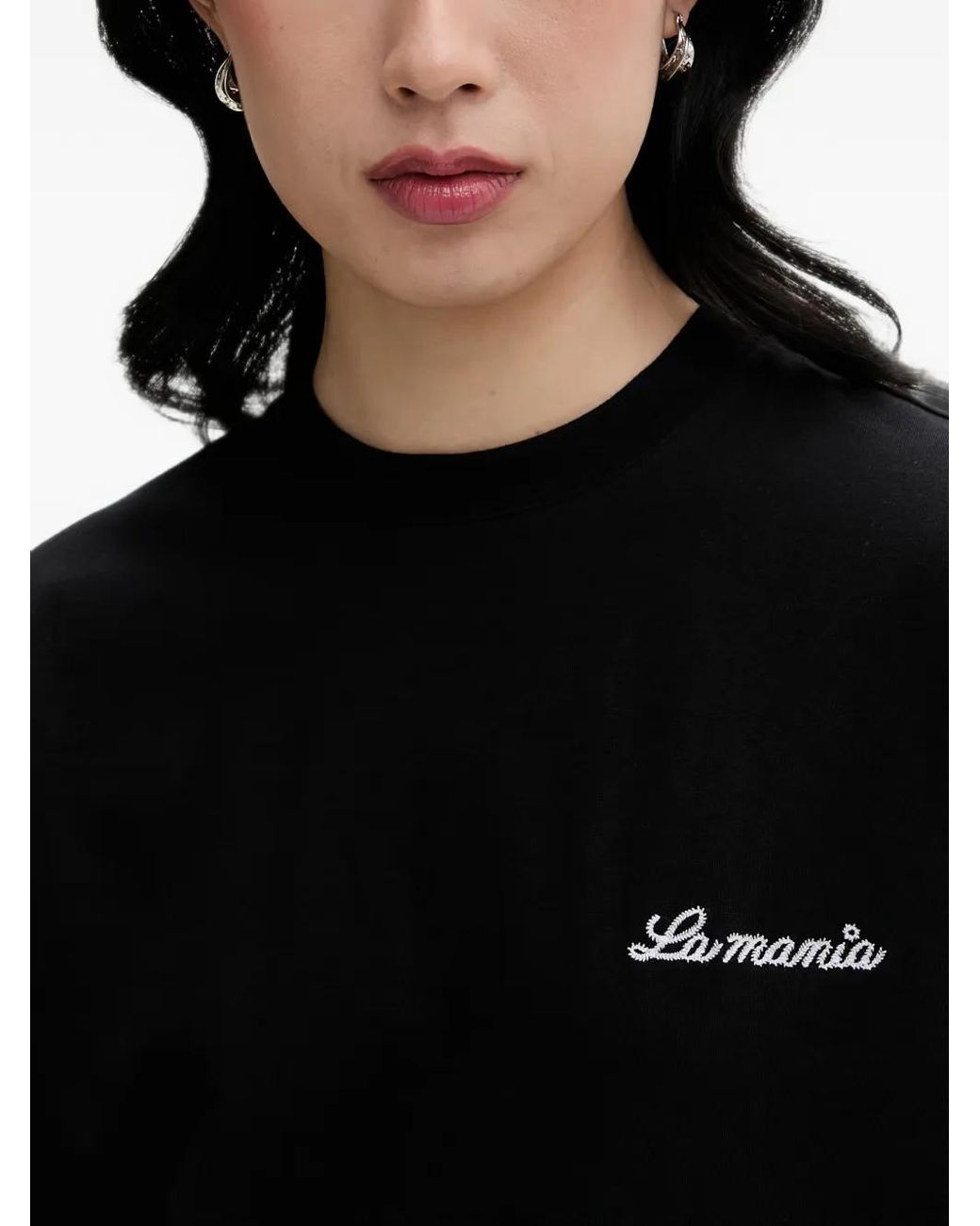 La Mania Black Carena Logo-Embroidered T-Shirt