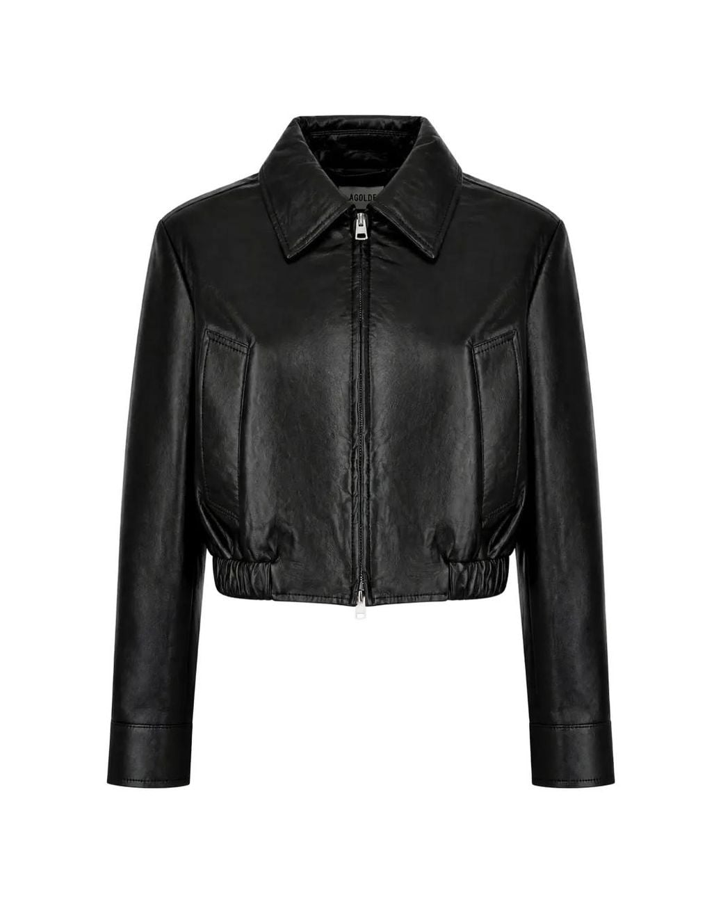 Agolde Black Leather Bomber Jacket