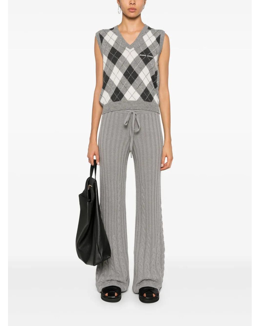 Twinset Gray Cable-Knit Flared Trousers