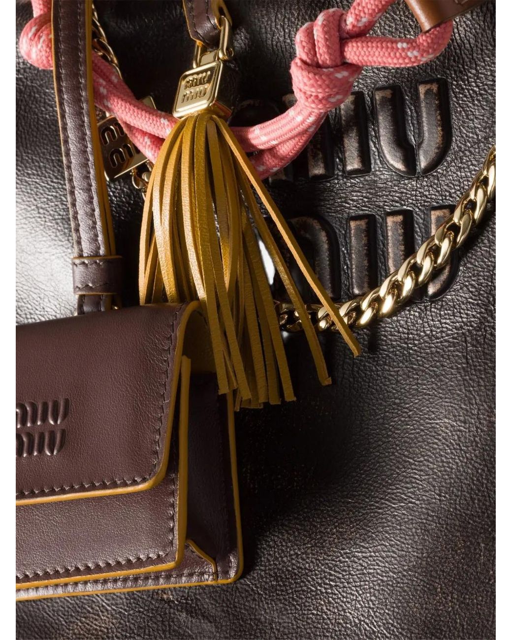 Miu Miu Leather, Cord And Metal Trick Keyring in Pink | Lyst