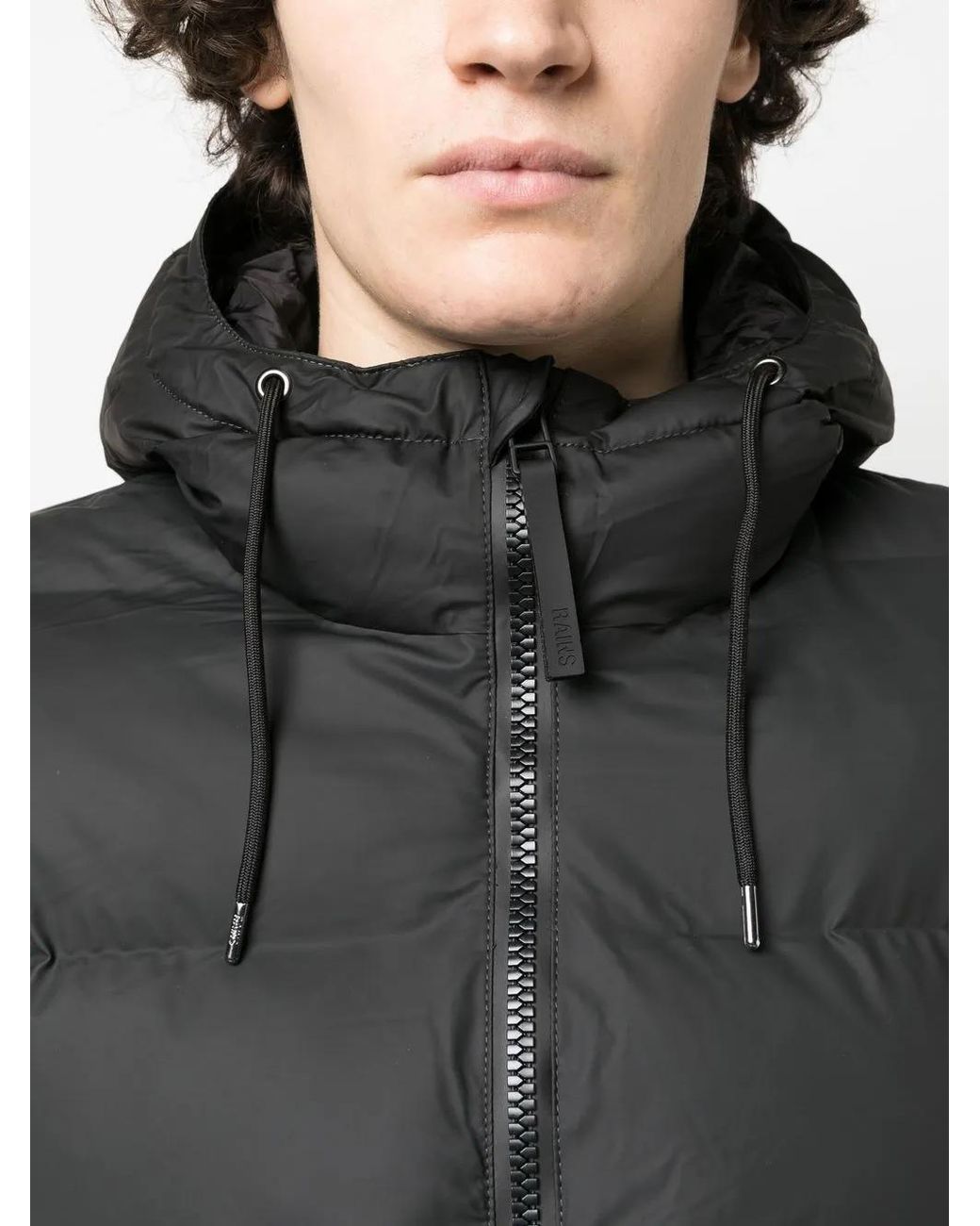 Rains Black Metallic-Sheen Puffer Jacket