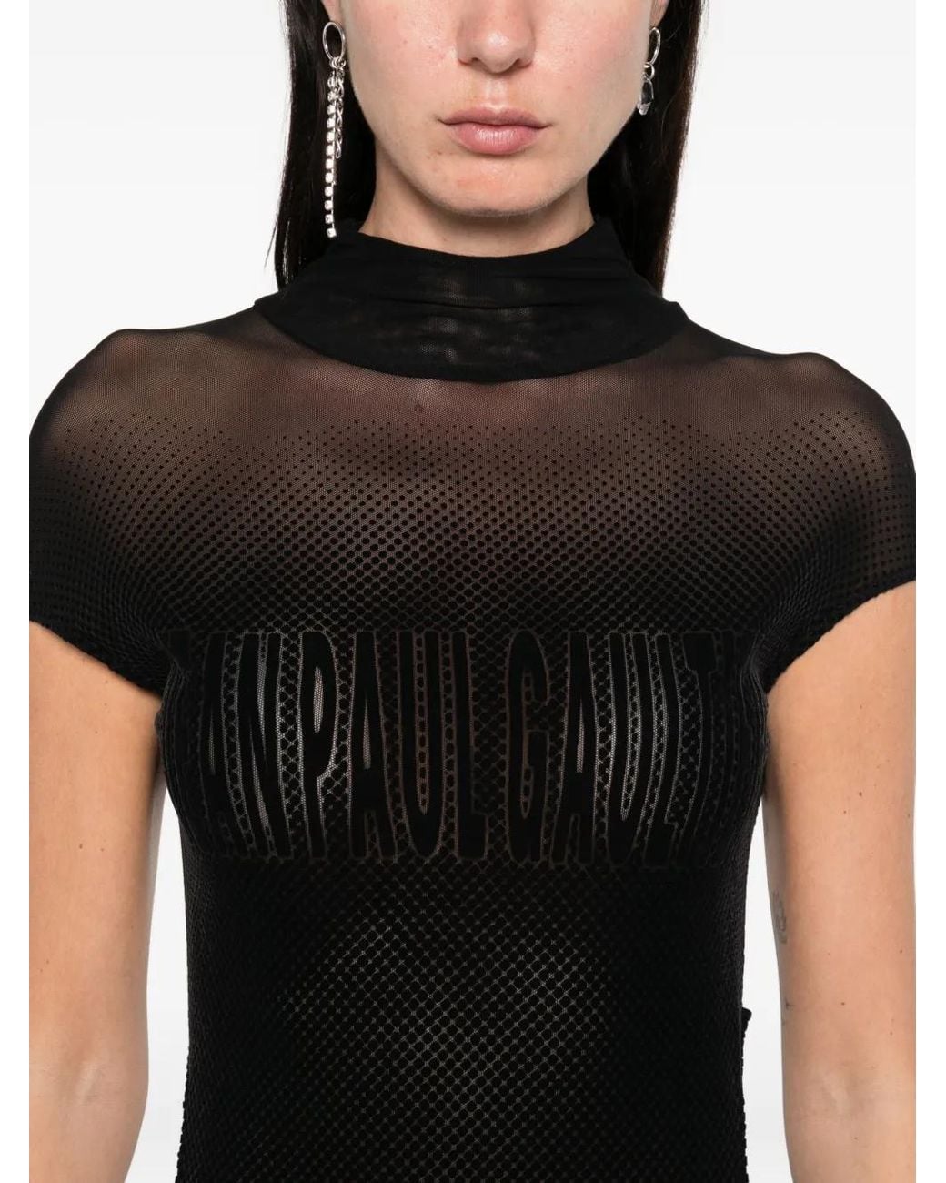 Jean Paul Gaultier Black Mesh Sleeveless Long Dress With Velvet Flock