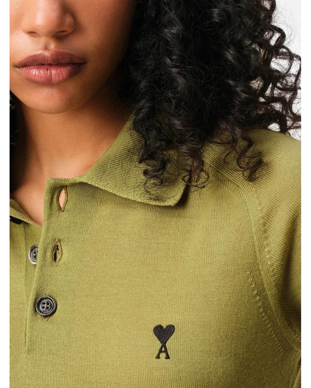 AMI Green Wool Short Sleeves Ami De Coeur Polo