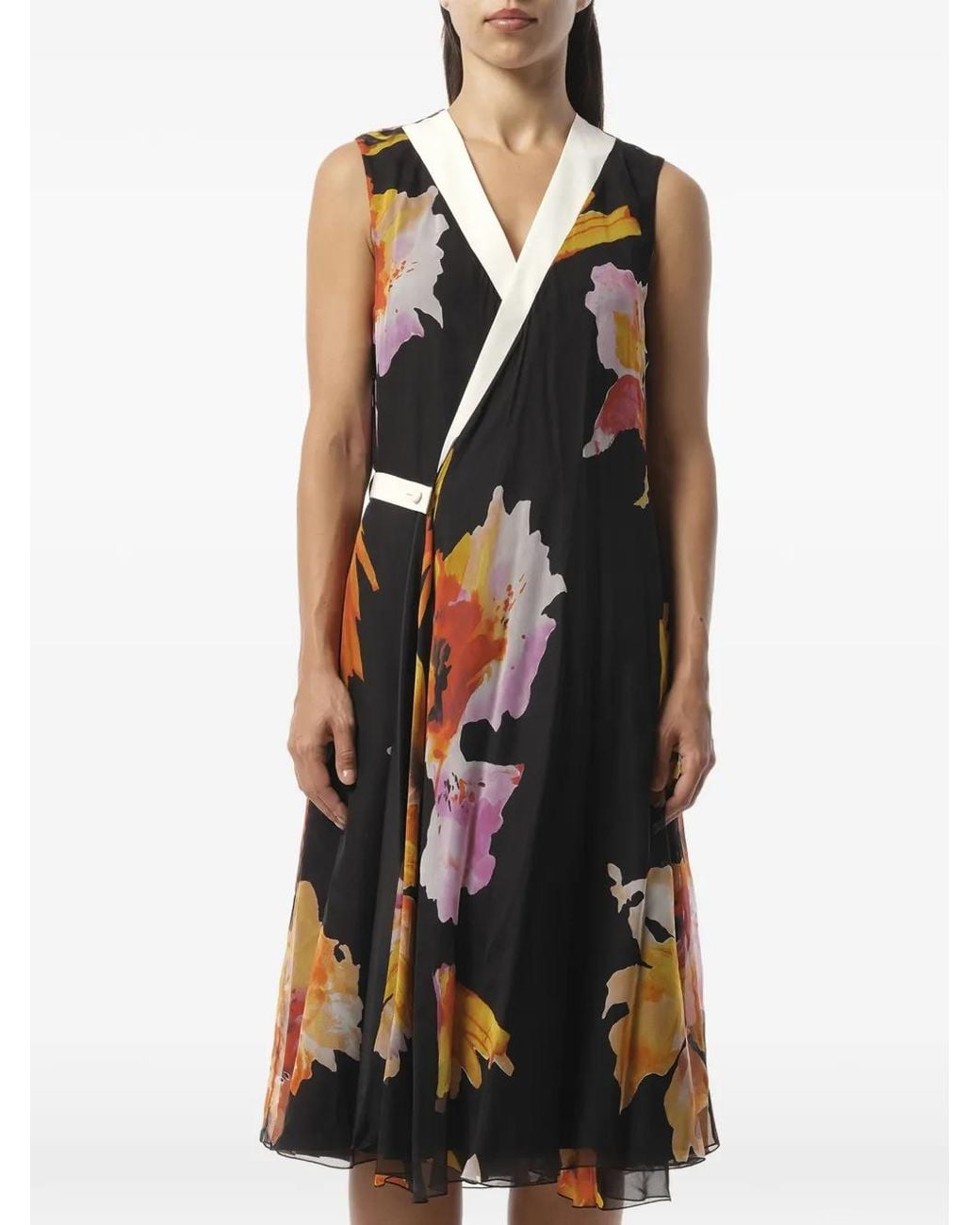 Lanvin Black Floral-Print Wrap Dress