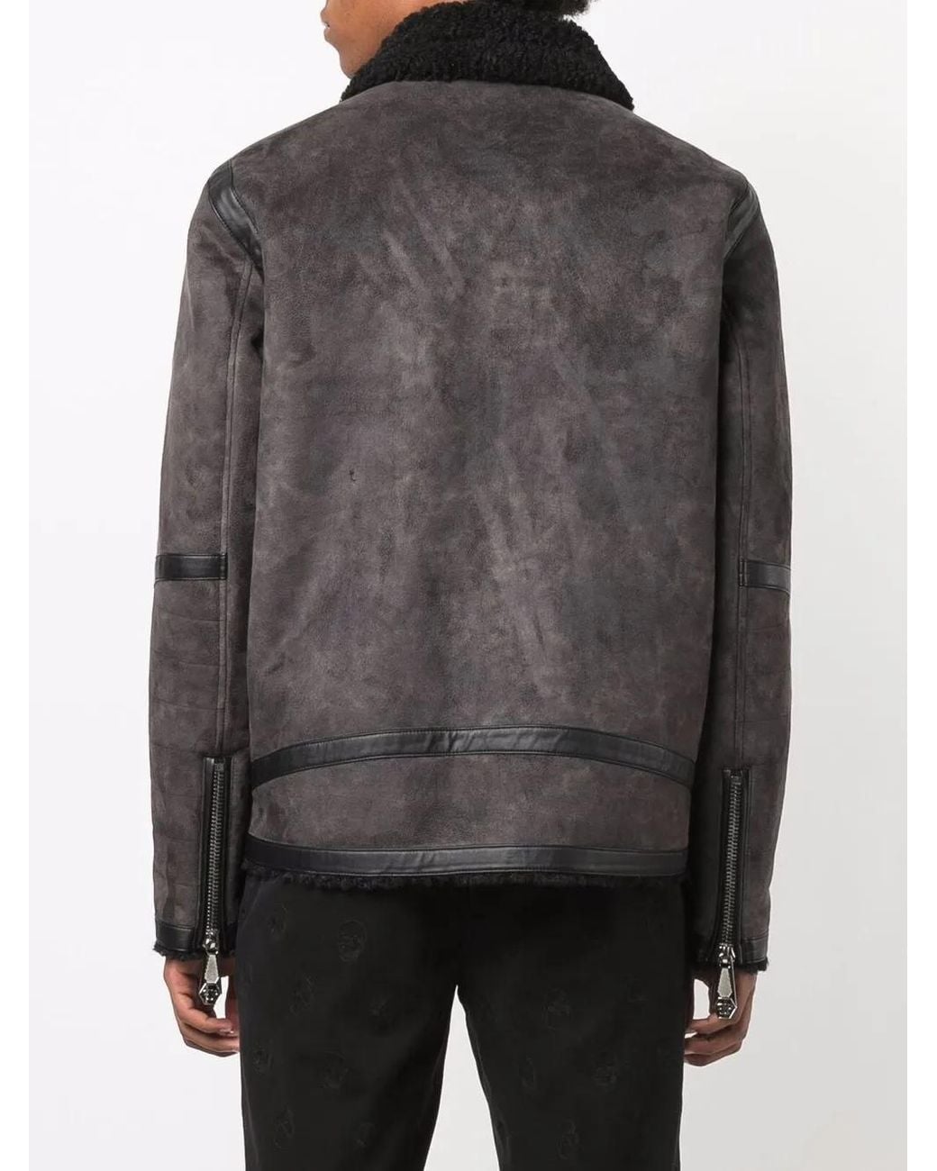Philipp Plein Black Iconic Plein Suede Biker Jacket for men