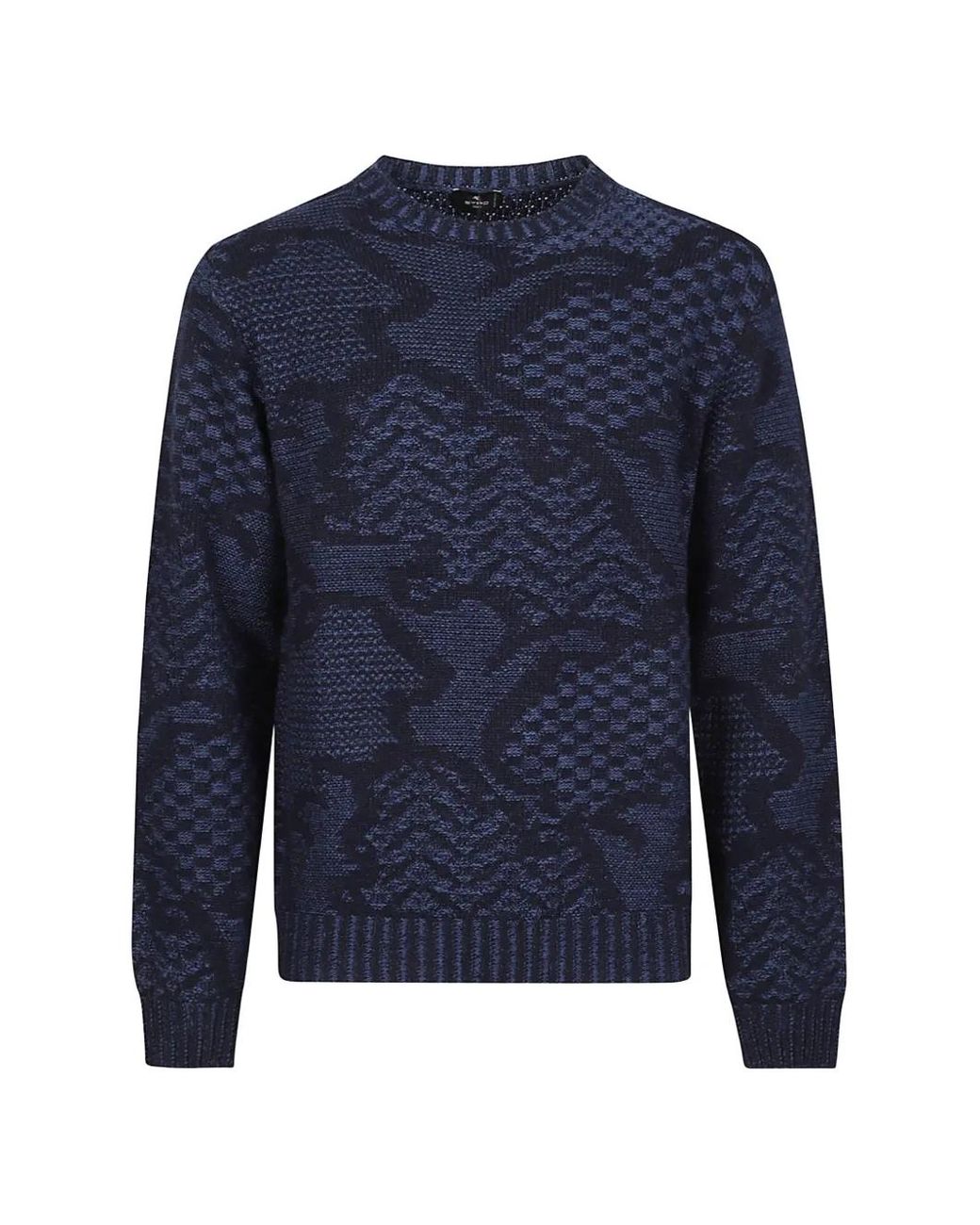 Etro Blue Geometric-Pattern Wool Sweater for men