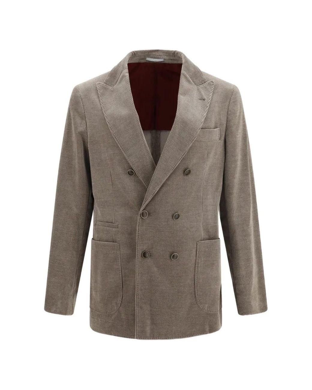 Brunello Cucinelli Brown Double-Breasted Corduroy Jacket for men
