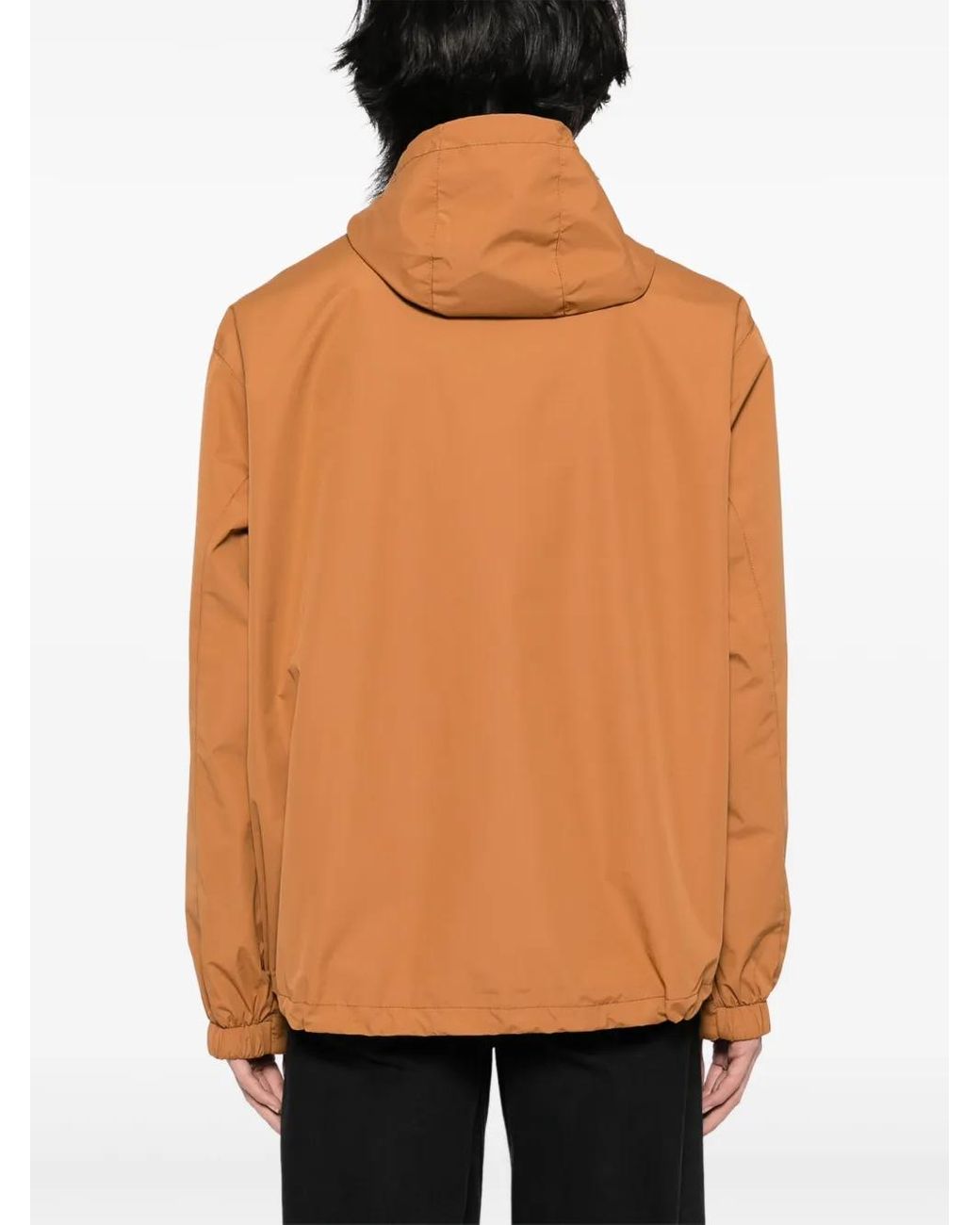 Giacca A Vento Con Zip E Cappuccio di Chocoolate in Orange da Uomo