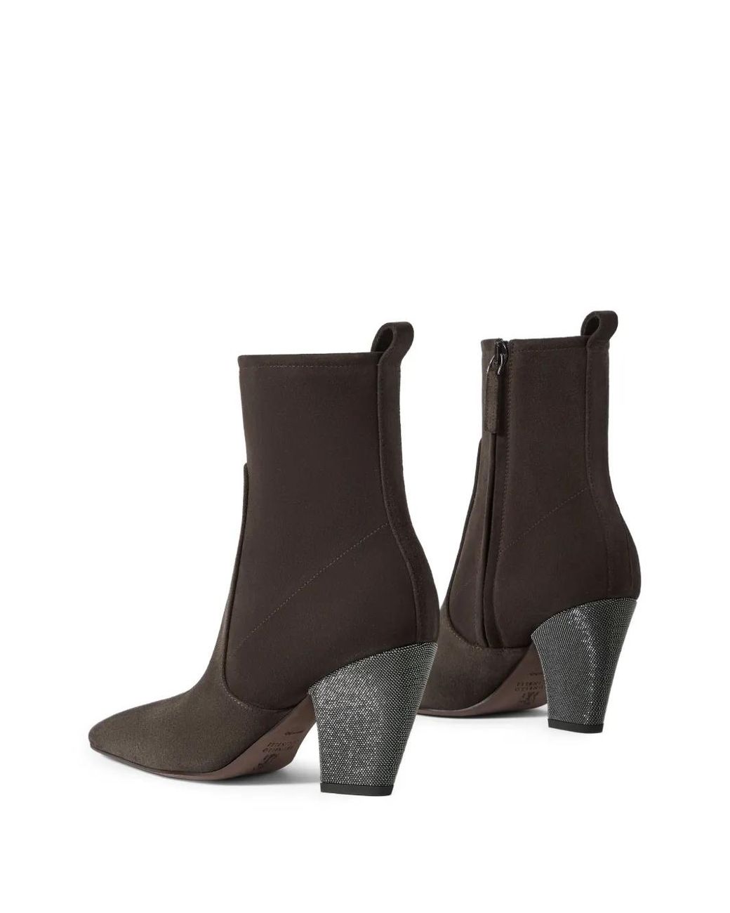 Brunello Cucinelli Brown Suede Ankle Boots With Precious Heel