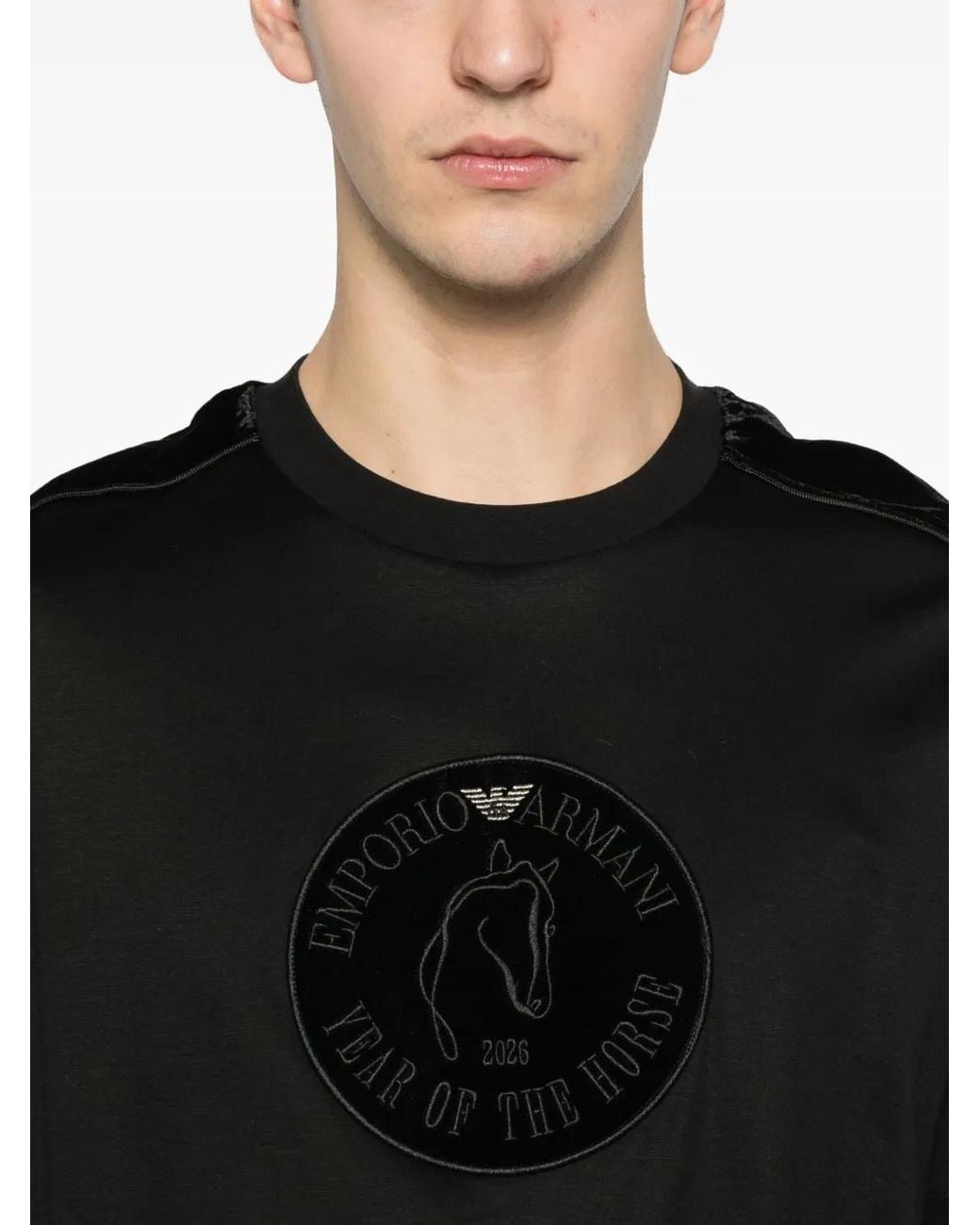 Emporio Armani Black Velvet-Panel T-Shirt for men