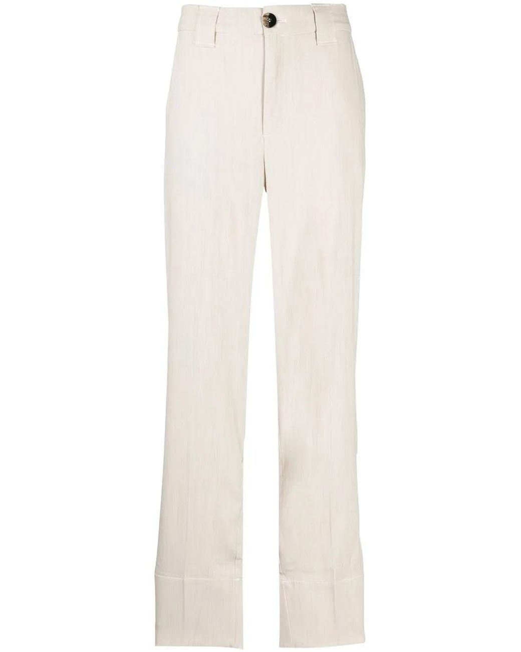 Ganni White High-Waisted Straight-Leg Trousers