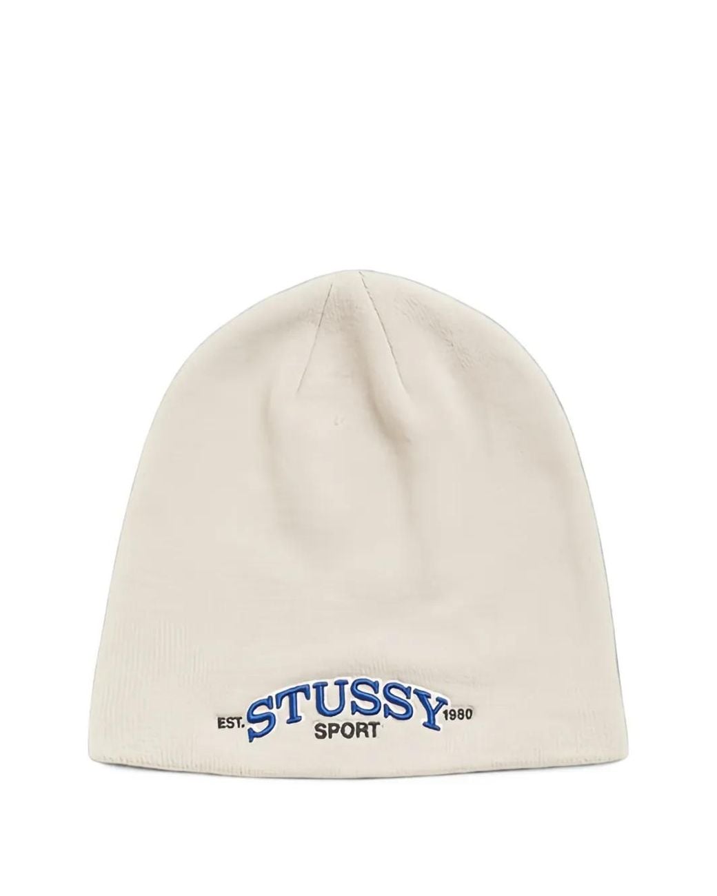 Stussy White Logo-Embroidered Beanie Hat for men