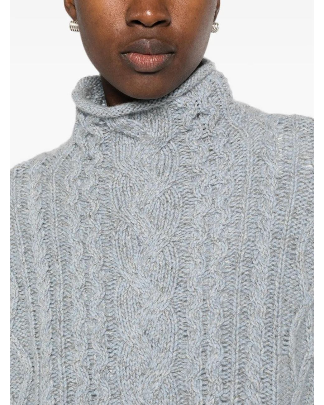 Bompard Gray Cable-Stitch High-Neck Sweater