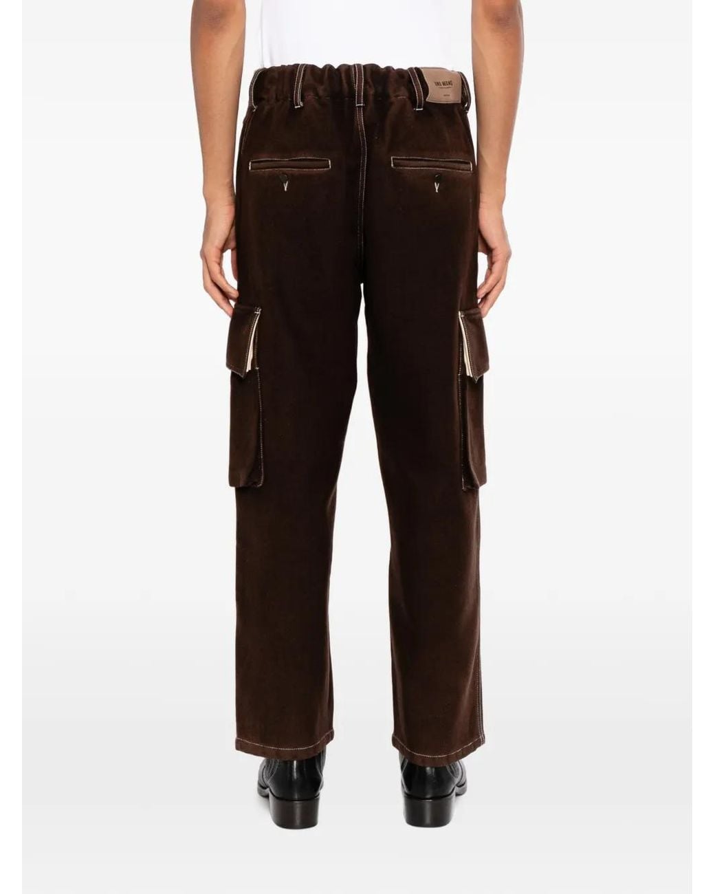 Uma Wang Brown Contrast-Stitch Cargo Pants for men