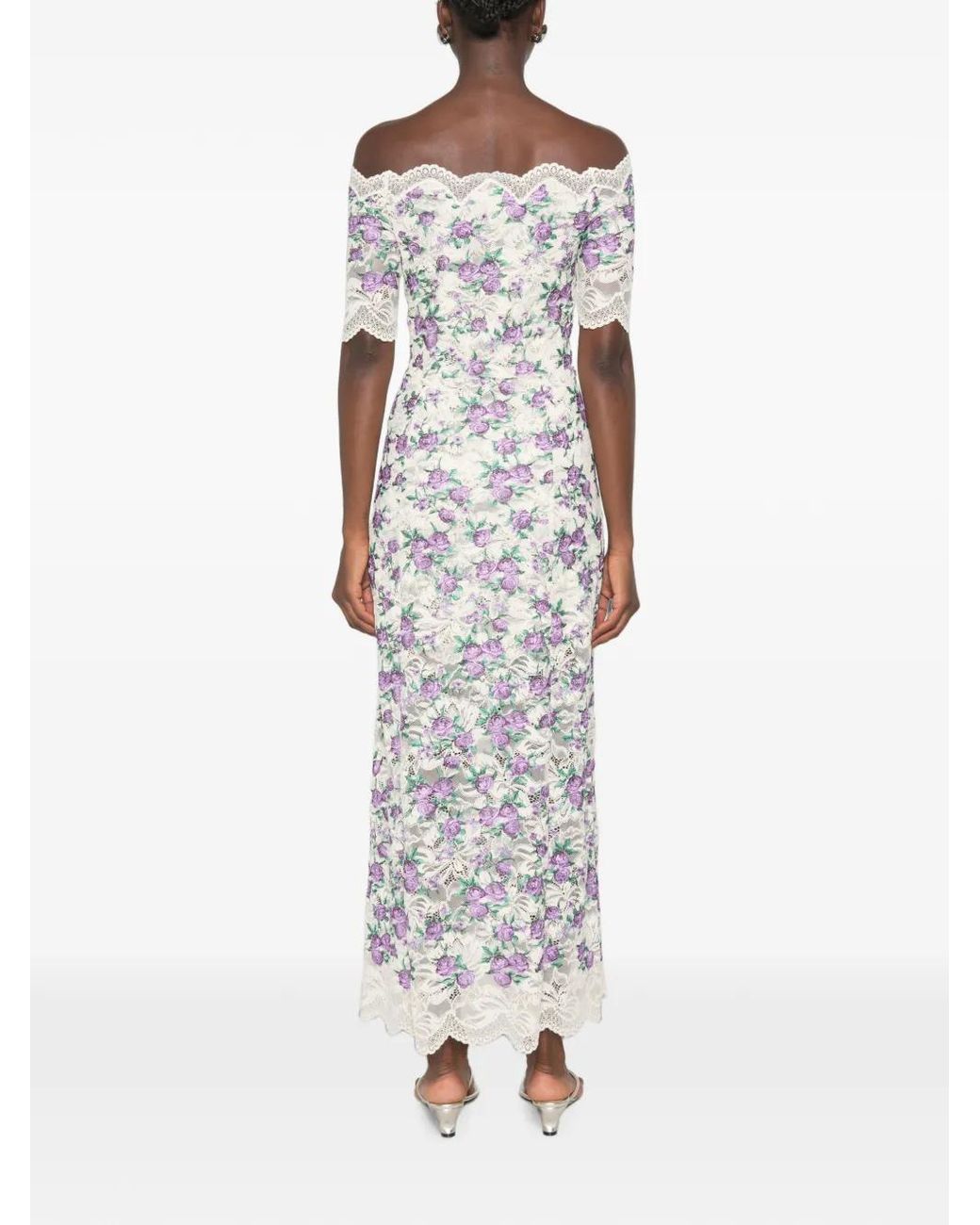 Rabanne White Floral-Embroidered Lace-Texture Midi Dress
