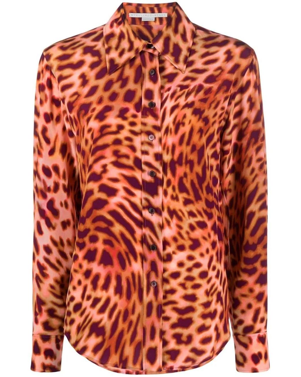 Stella McCartney Orange Leopard-Print Silk Shirt