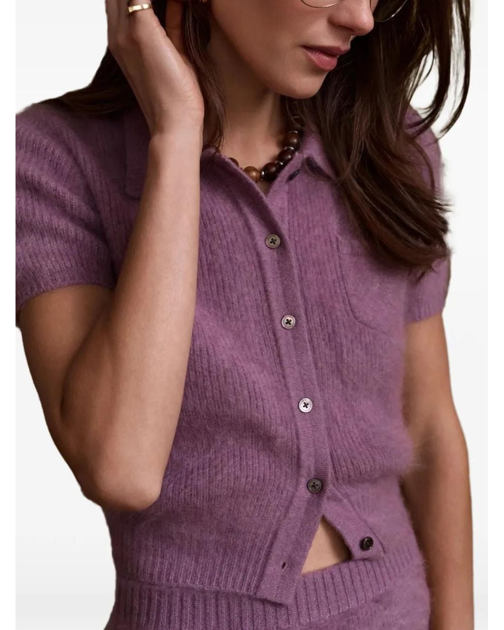 Hevron Purple Juno Brushed-Knit Button-Up Cardigan