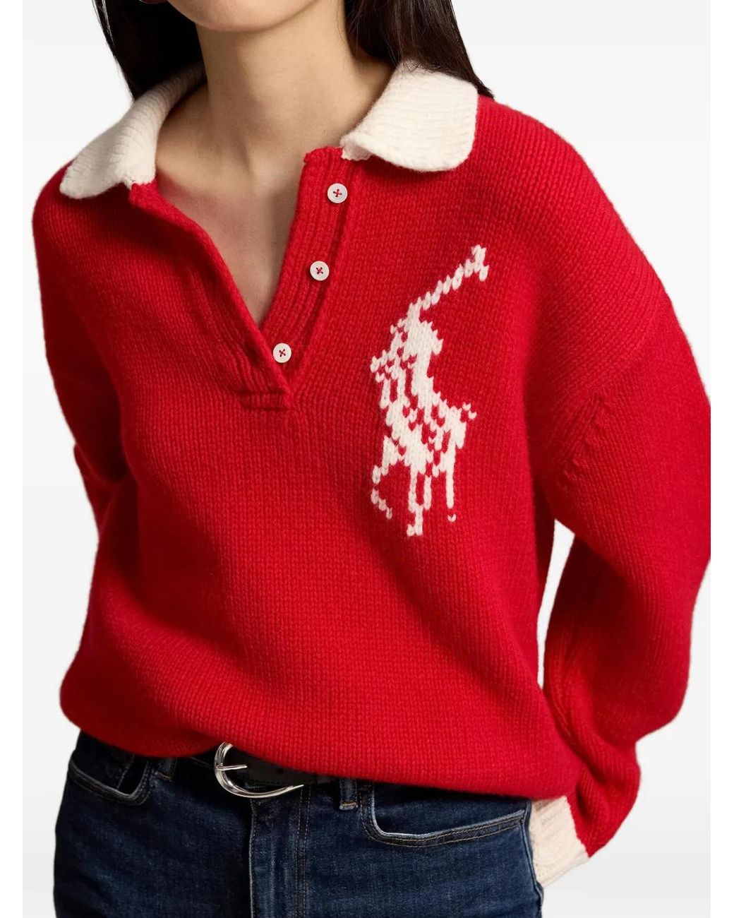 Polo Ralph Lauren Red Pull En Laine À Logo Intarsia