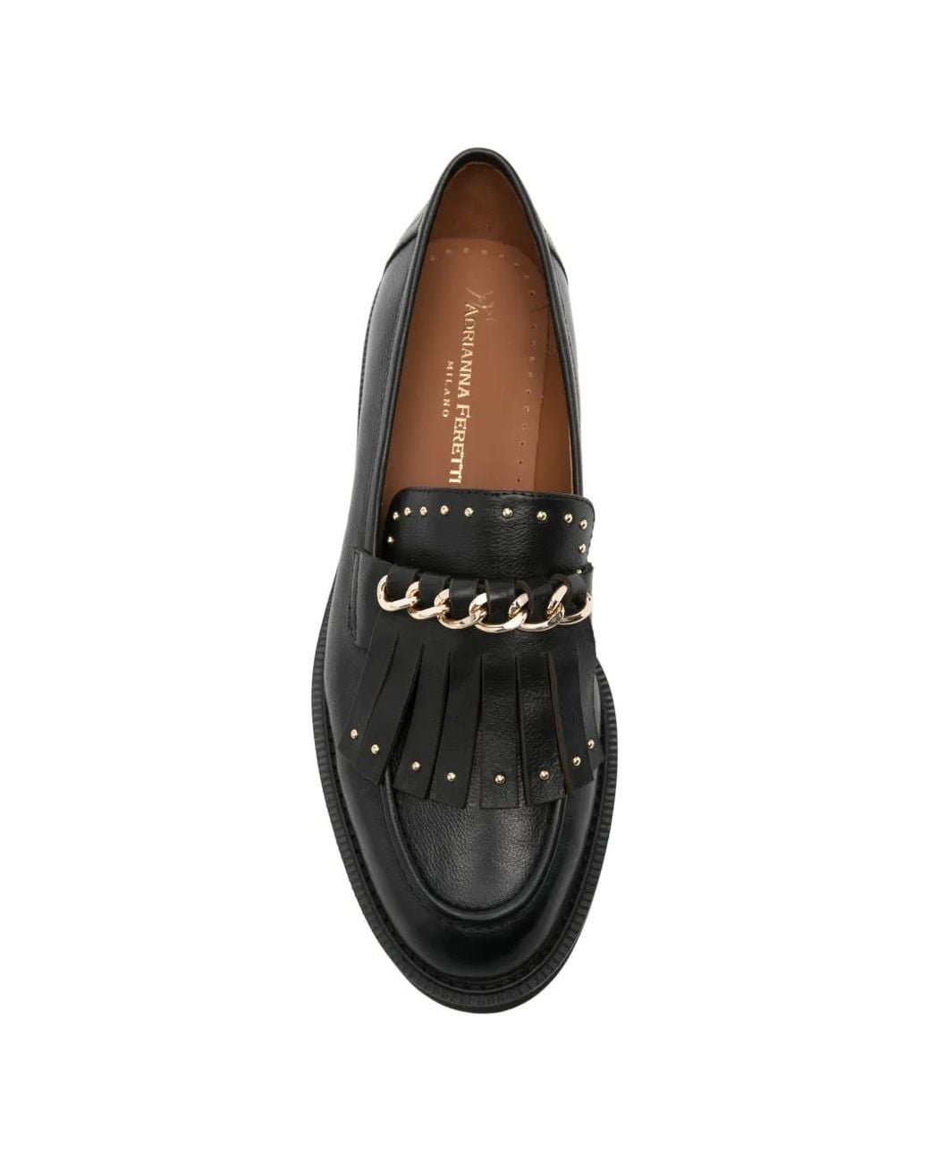 ADRIANNA FERETTI Black Tassel Chain Loafers